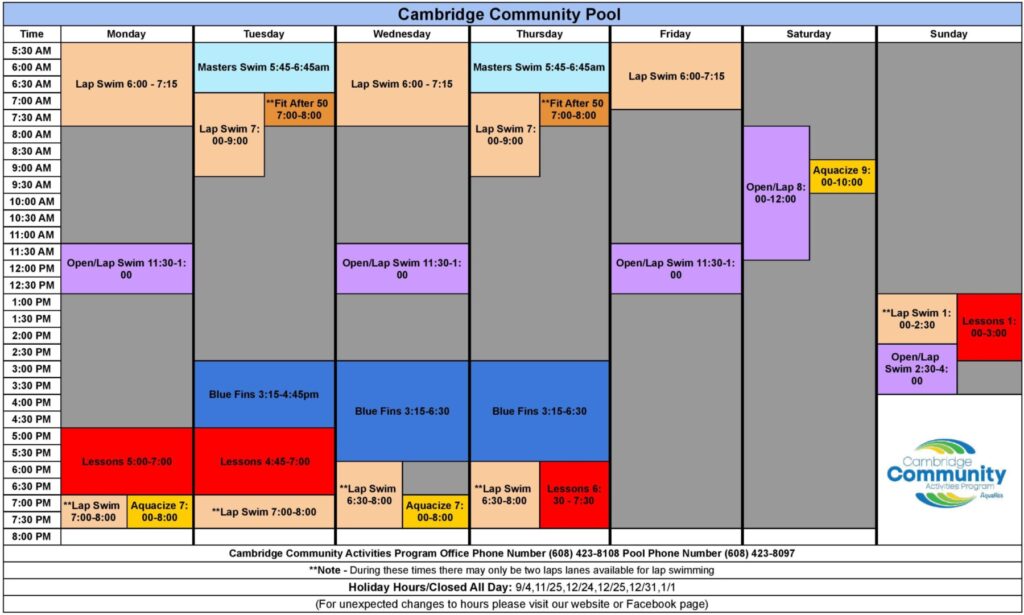 2023 Fall/Winter Pool Schedule